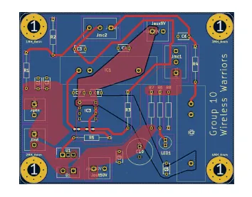 KiCad layout of the DC/DC boost converter board with a continuous ground plane and wide power traces