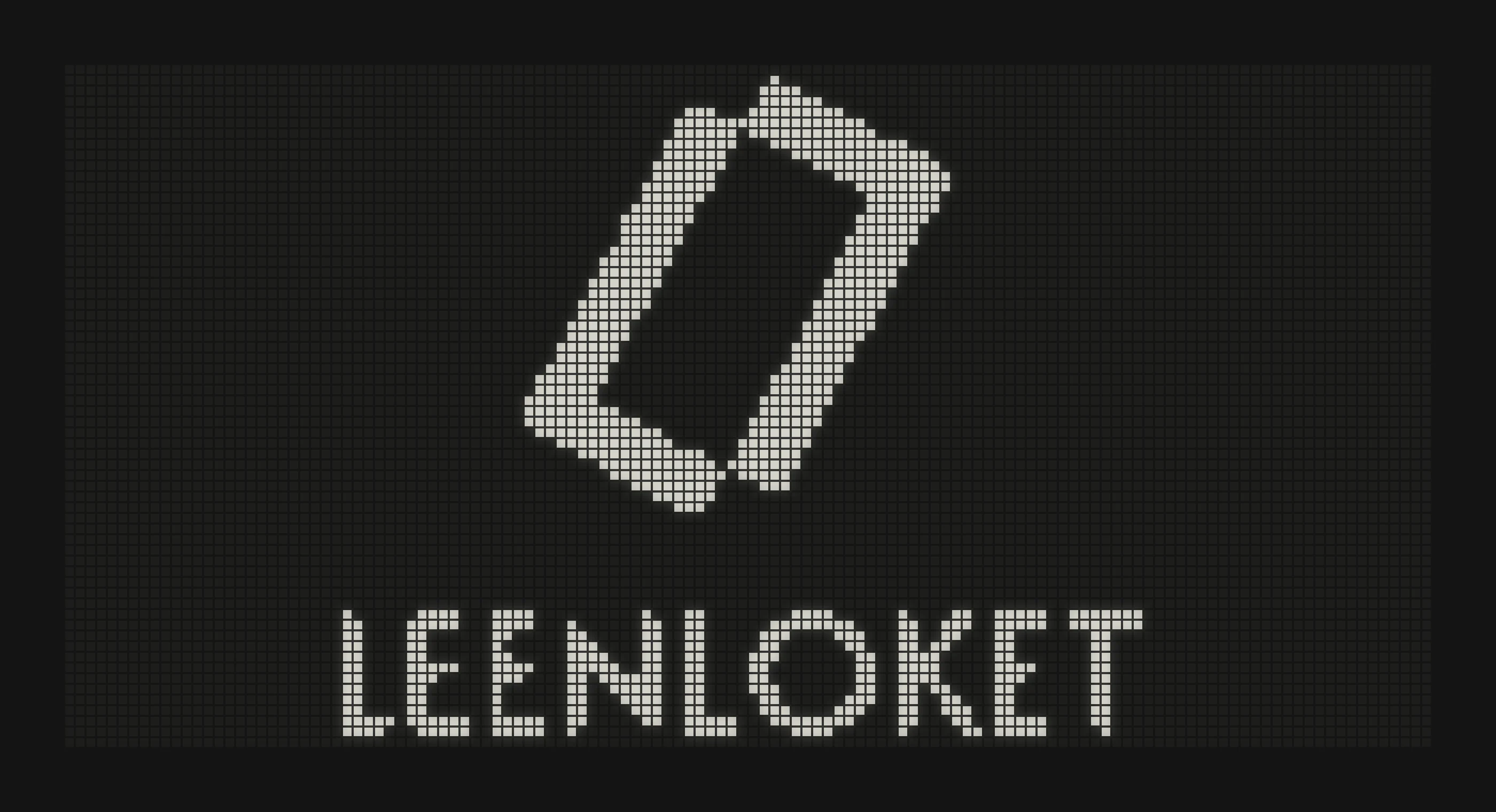 The LeenLoket logo and wordmark drawn as lit pixels on a dark 128x64 LCD grid